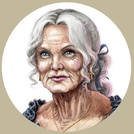 femme âgé cheveux blanc yeux clair
