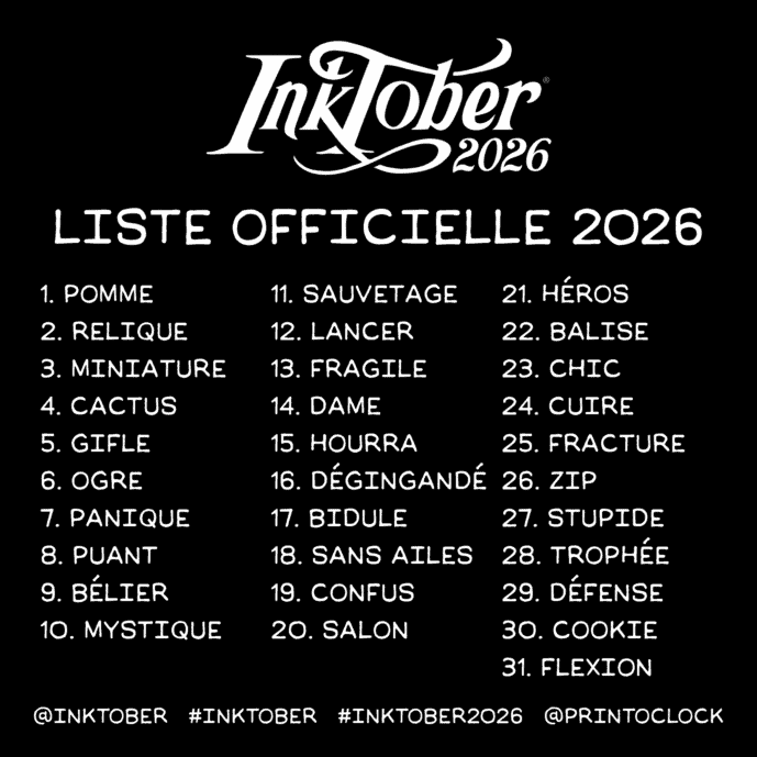 liste des mots Inktober 2026