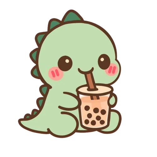 Petit dinosaure qui boit un bubble tea