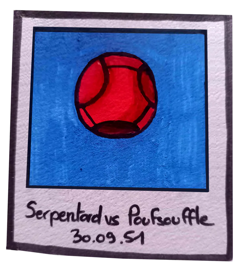 Dessin aux feutres représentant un polaroïde. Le souafle a été pris en photo sur le ciel bleu.