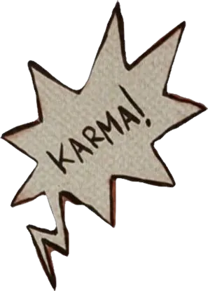 bulle d'exclamation avec écrit "karma !"