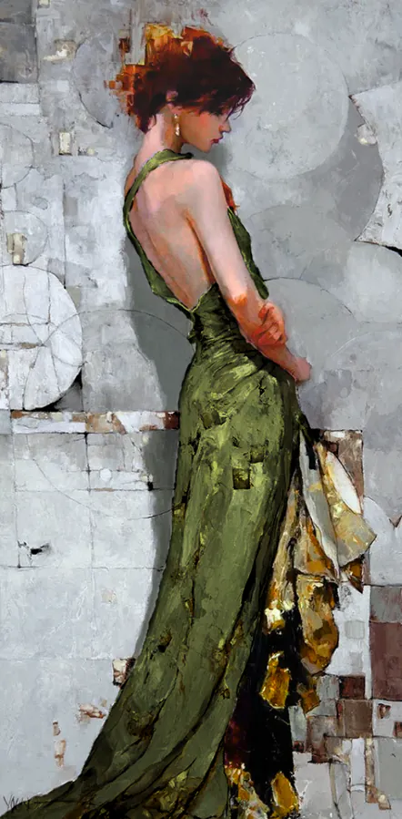 alyona en tenue de bal verte