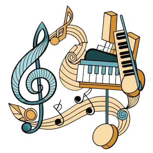 Illustration avec des notes et un clavier