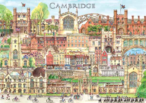 Carte postale représentant les principaux monuments de Cambridge