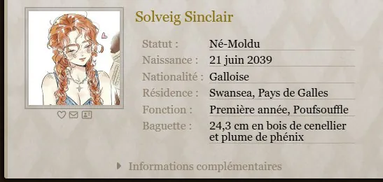Capture d'écran du profil de Solveig Sinclair