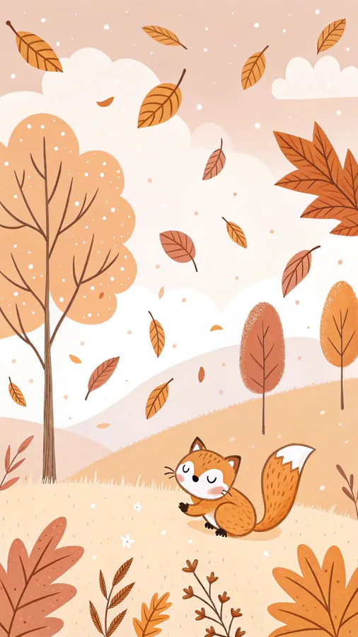 Dessin d'un renard dans un paysage automnal