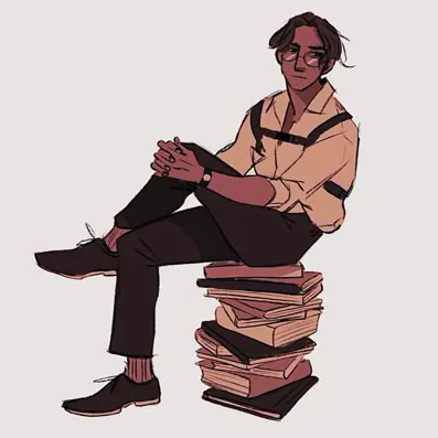 representation de Remi, assis sur une pile de livres
