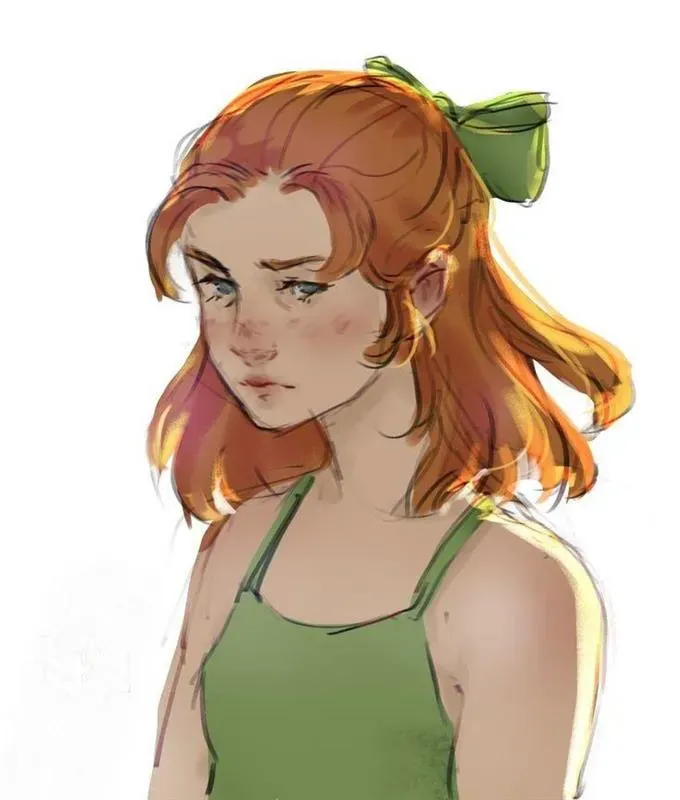Image de Willow Wilde, 10 ans, cheveux roux aux épaules et yeux gris, chandail vert