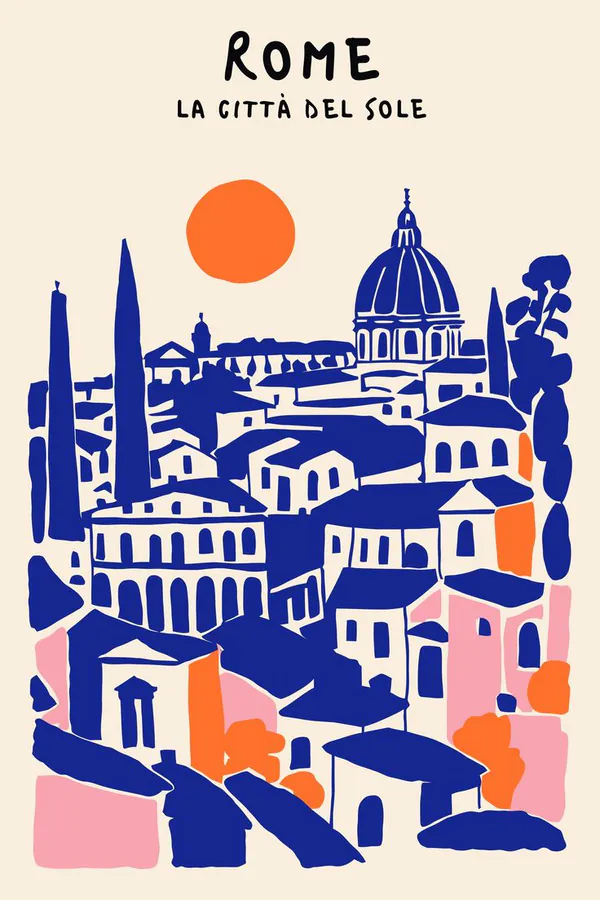 carte postale de Rome, dans des tons bleus