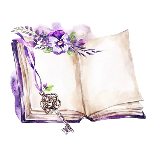 Carnet aux tons violets avec une clé