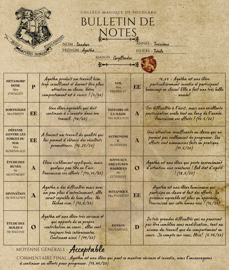 Bulletin d'Agatha Sanders