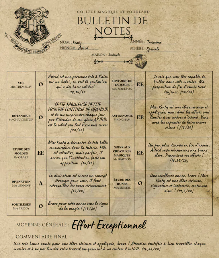 Bulletin Astrid 3ème année