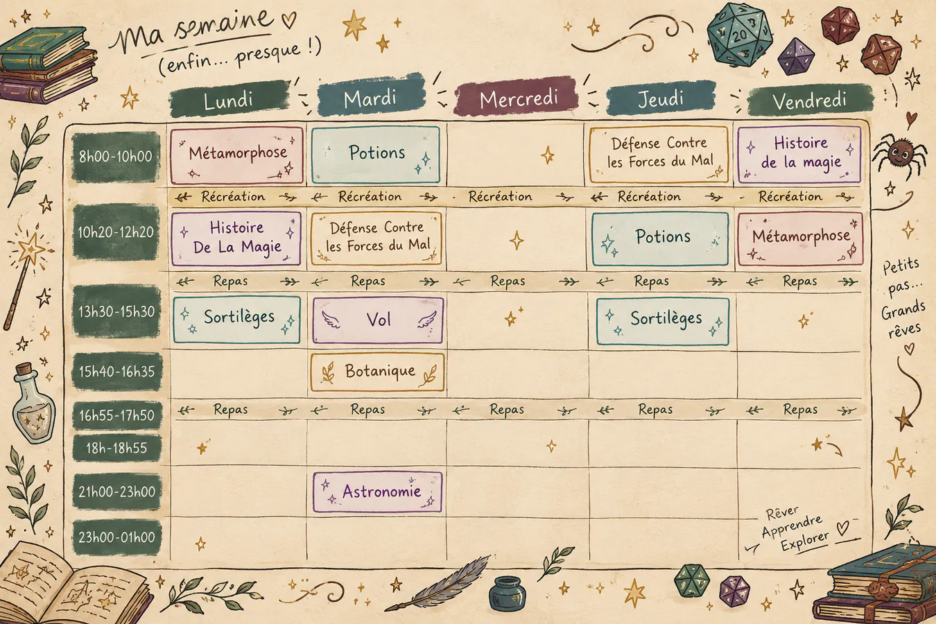emploi du temps des 1A (Lyra's version)
