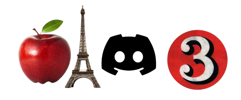 Une pomme, La tour Eiffel, Le logod Discord, Le chiffre trois