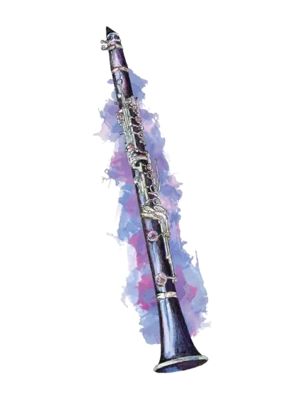 Clarinette dans un fond d'aquarelle violet et bleu