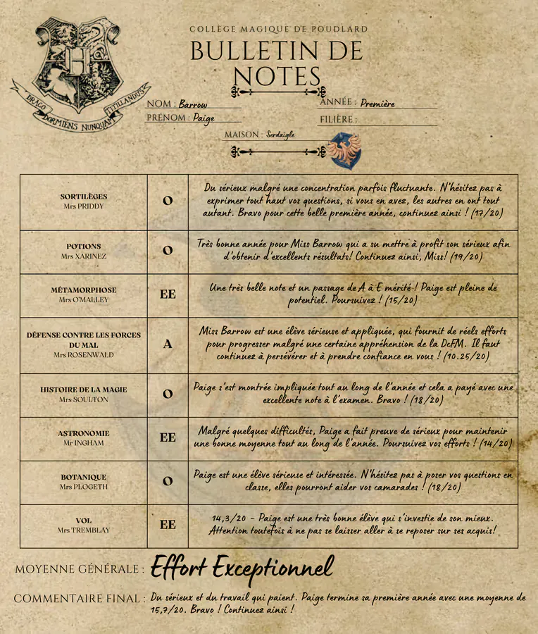 bulletin première année