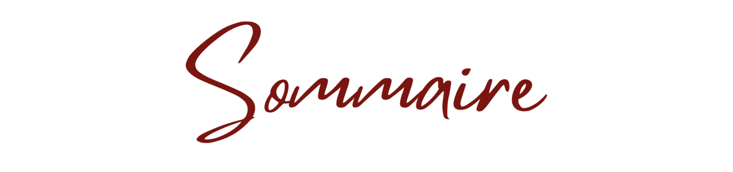 Sommaire écrit en lettres rouges cursives
