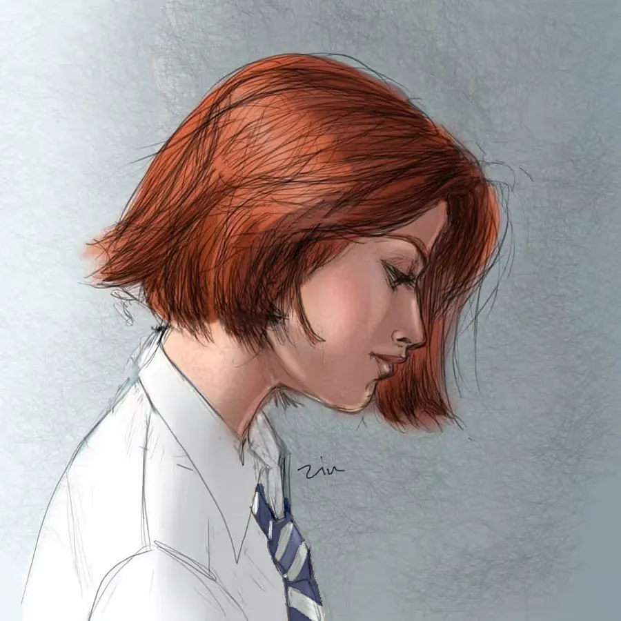 fille uniforme bleu rousse