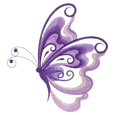 Papillon brodé dans les tons violets