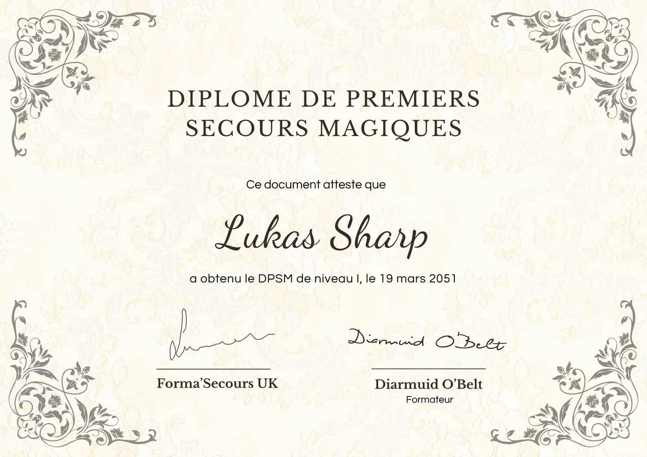 Diplôme DPSM I de Lukas Sharp