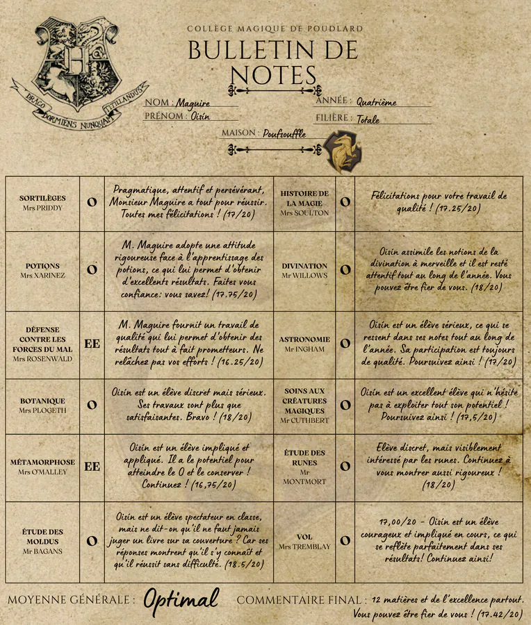 Bulletin d'Oisín Maguire