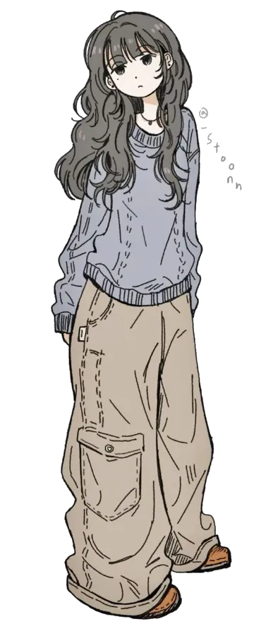 girl figure- brune vêtue de vetements moldus (cargo et pull)