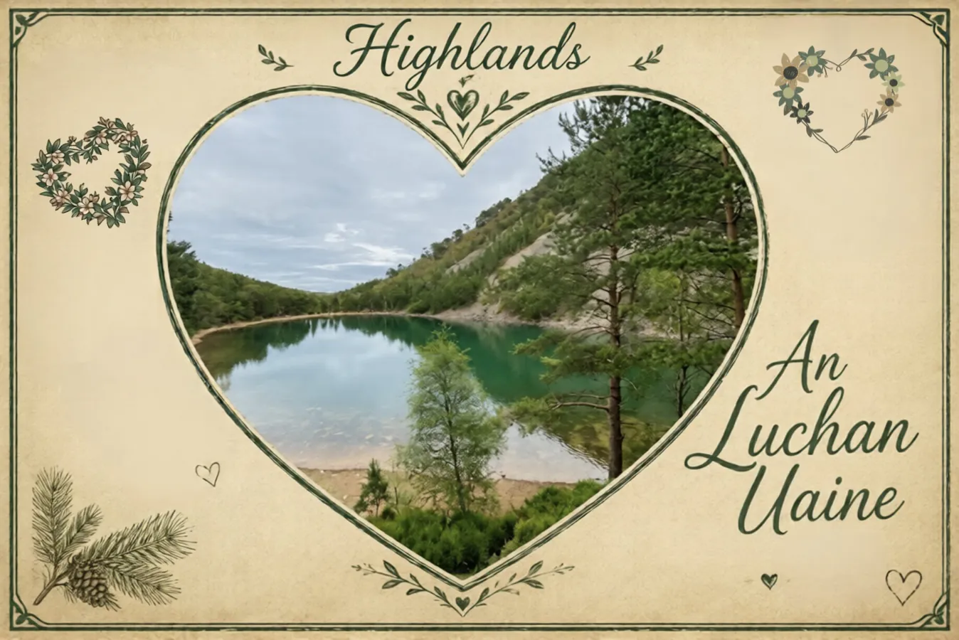 Carte postale du lac en forme de coeur