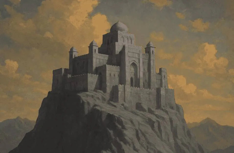 Un palais de style Ottoman taillé à même la roche grise de la montagne et qui domine les environs.