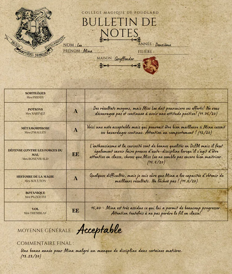 Bulletin de Mina Lee