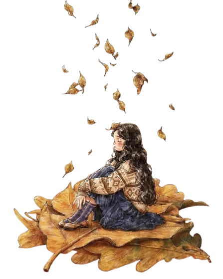 fille sous des feuilles