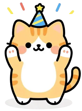 petit chat tigré avec un chapeau d'anniversaire"