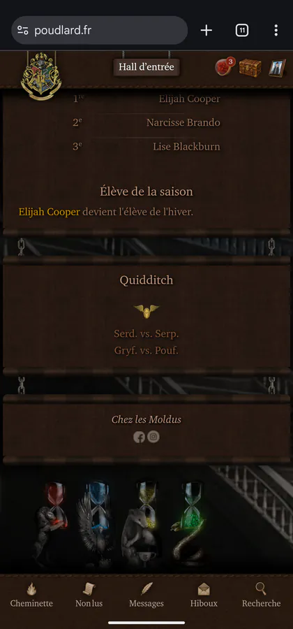 Page des sabliers avec les points masqués par la barre du bas