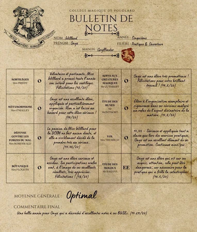 Bulletin d'Onyx Willard