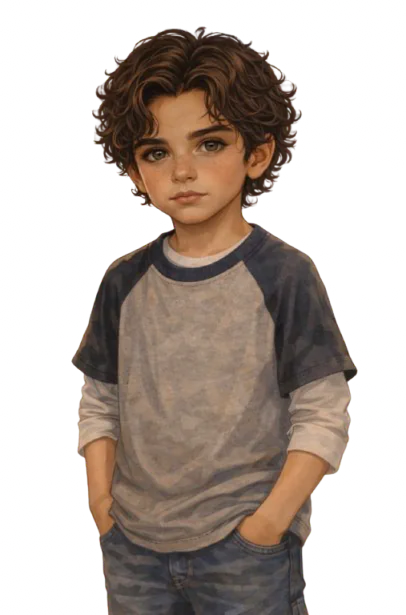 Petit garçon aux cheveux bruns bouclés