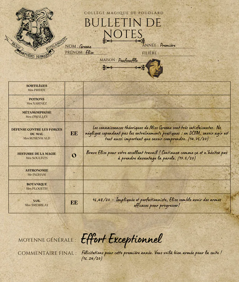 Bulletin d'Elise Greene