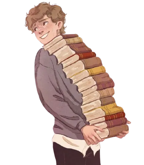 garçon blond tenant une pile de livres